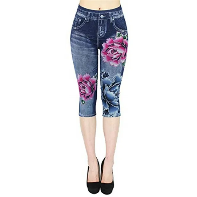 Fashion Denim Leggings Women's Cropped Pants Big Flower - Shop at LoveMi