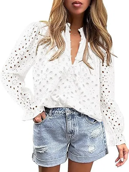 Women's Autumn Top Fashion Horn Long Sleeve Casual White - Shop at LoveMi