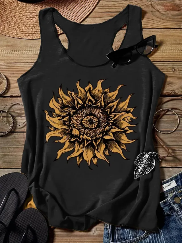 202 Casual Round Neck Narrow Edge Top Loose Sports Pattern Digital Printing Vest Women's Clothing G45Z875 L - Shop at LoveMi