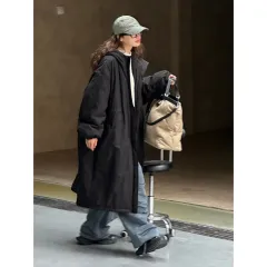 Winter Korean-style Casual Relaxed-fit Hooded Cotton-padded Coat - Black - View 1