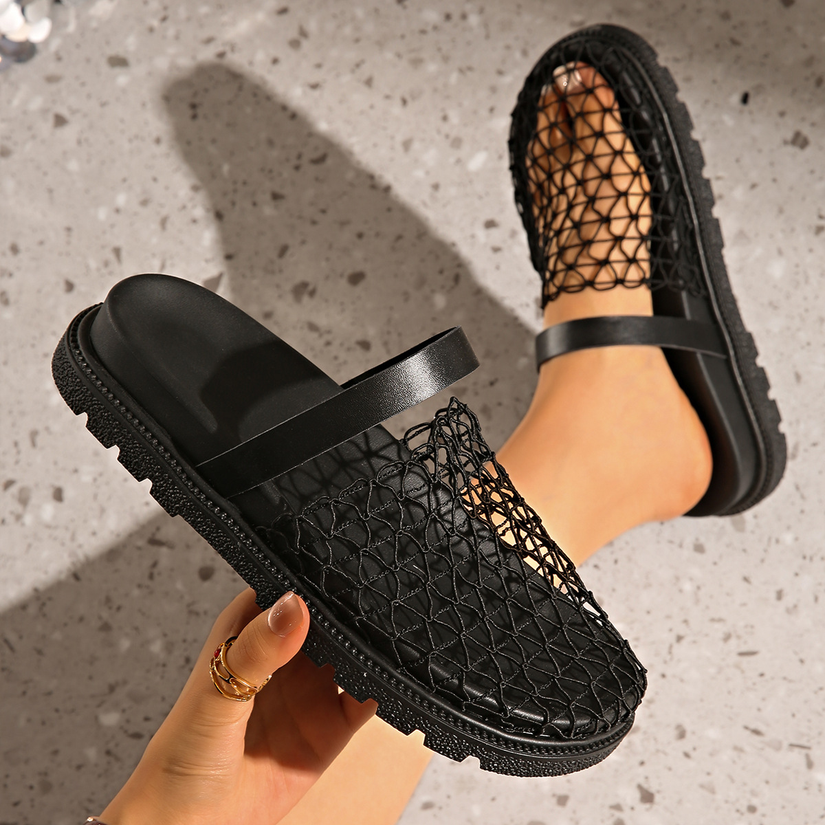 Hollow-out Closed-toe Half Slippers For Women