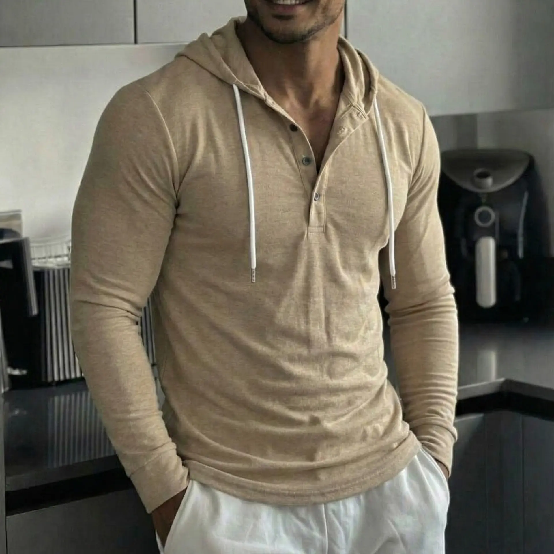 Outdoor Leisure Fitness Sports Button-up Long-sleeved Hooded