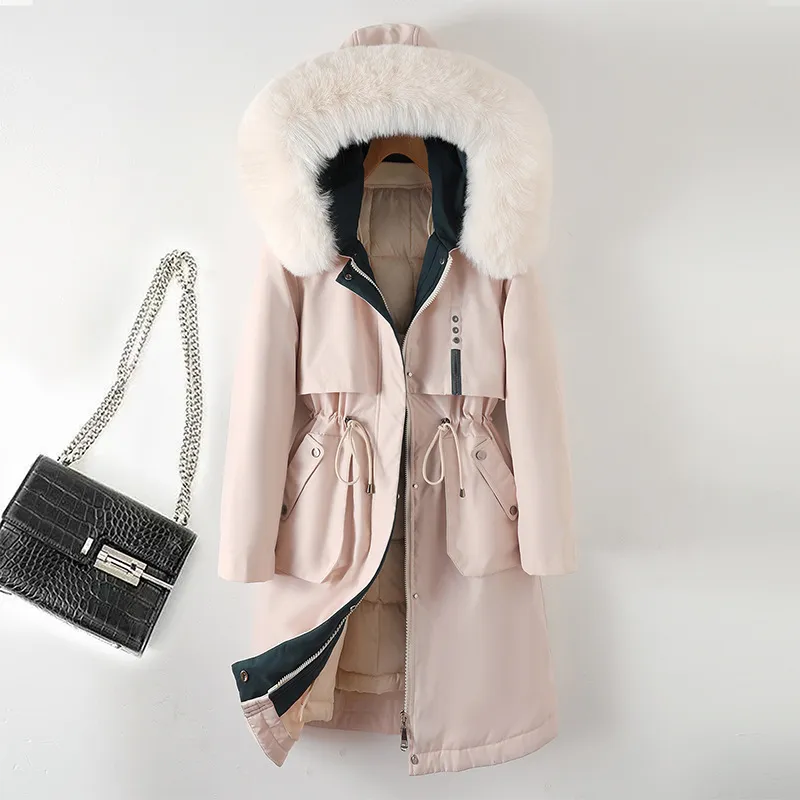 Fashionable Women's Mid-length Cotton-padded Coat - Beige