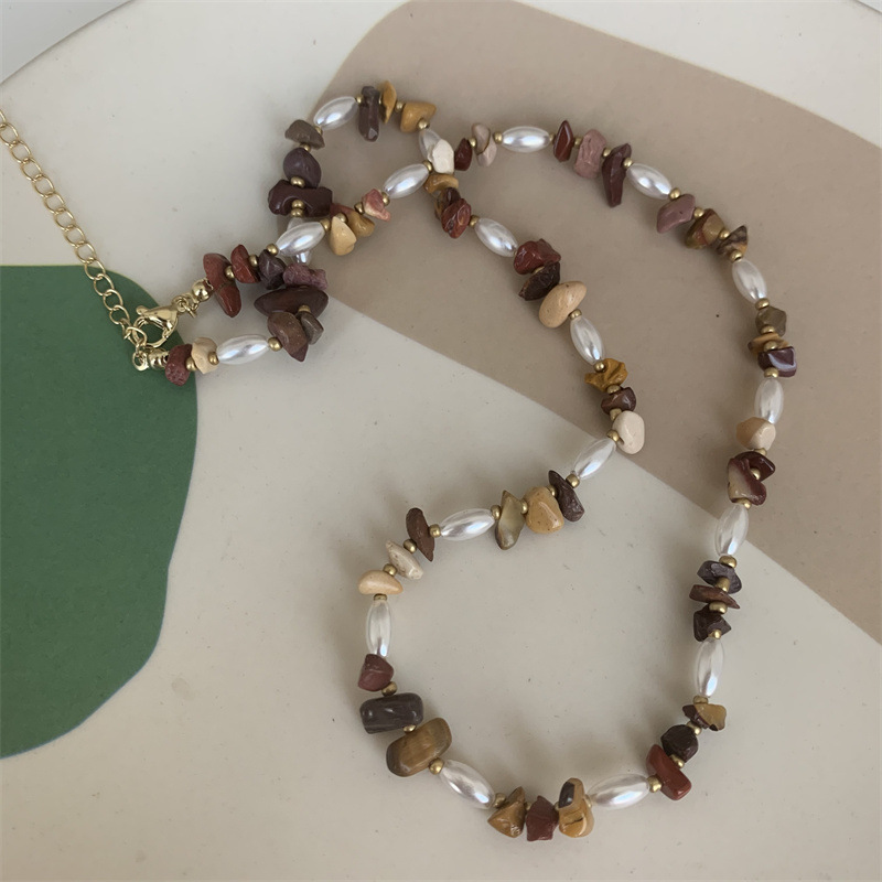 Niche Design Brown Retro New Chinese Handmade Stone Wooden Beaded Necklace