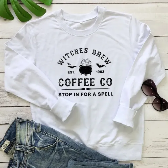 WITCHES BREW Letter 1963 Printed European And American Sweater White Black - Shop at LoveMi