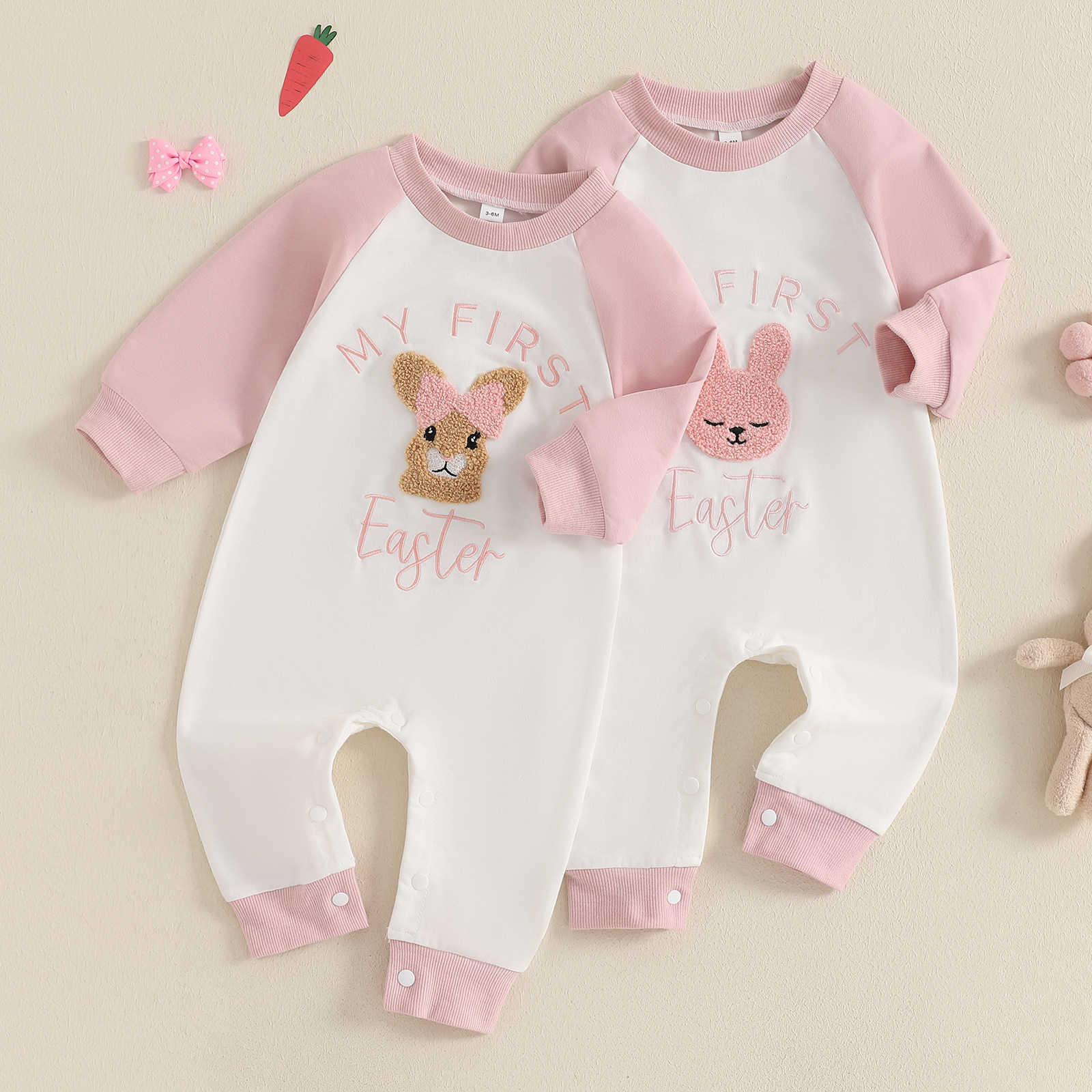 Outdoor Cartoon Color-Block Long-Sleeve Romper Jumpsuit