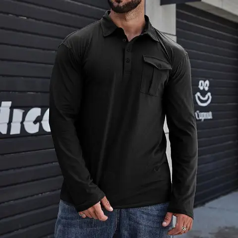 Lapel Men's Shirt Solid Color Long Sleeve