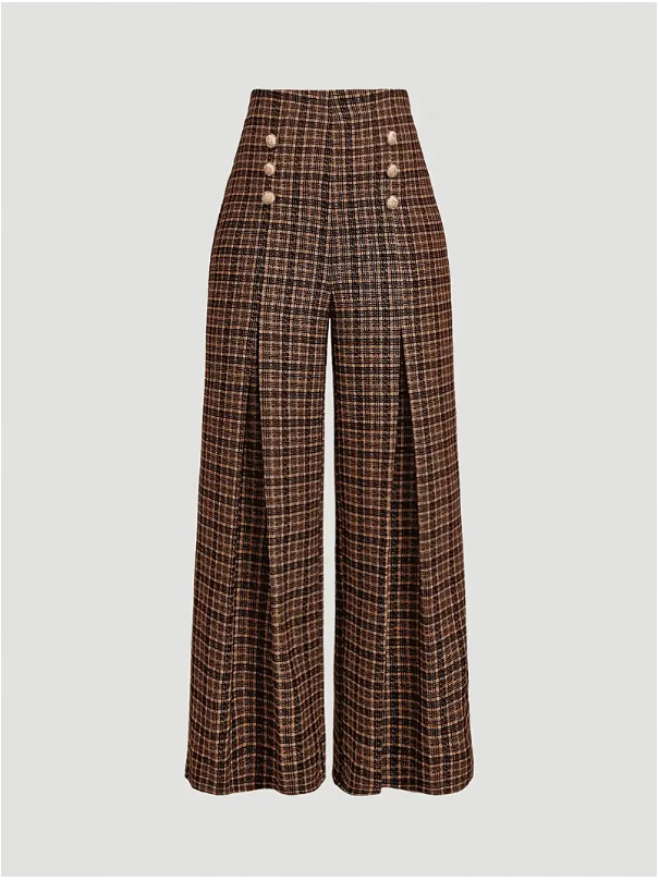 Spring Summer Chic Commuter High-Waisted Versatile Plaid Striped Retro Pants - Image 6