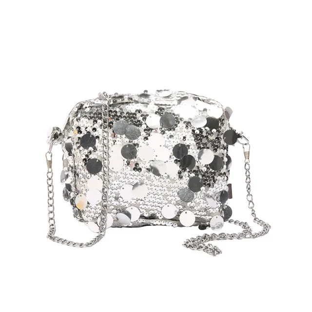 Sequin Women Large Capacity Chain One shoulder Crossbody Bag Silver - Shop at LoveMi