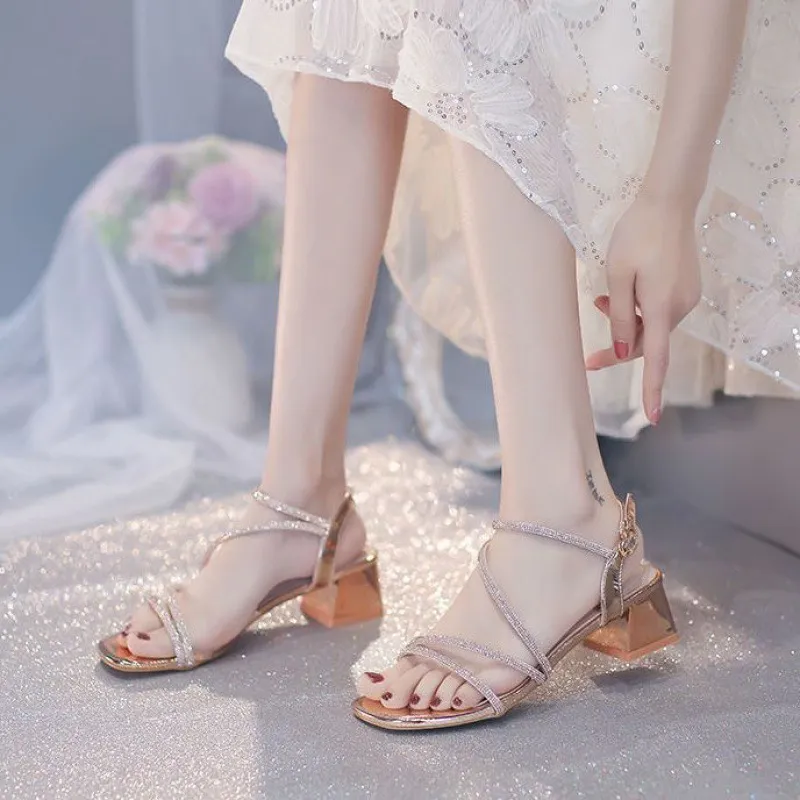 Fashion Personality Chunky Heel Sandals For Women - Gold