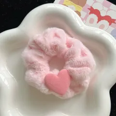 Flocking Love Plush Large Intestine Hair Ring - Pink Hair Band - View 1