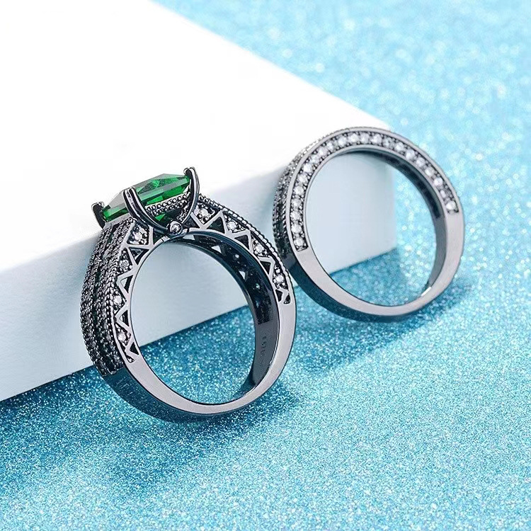 Green Blue Marriage Engagement Women's Couple Rings Ring Set Ornament