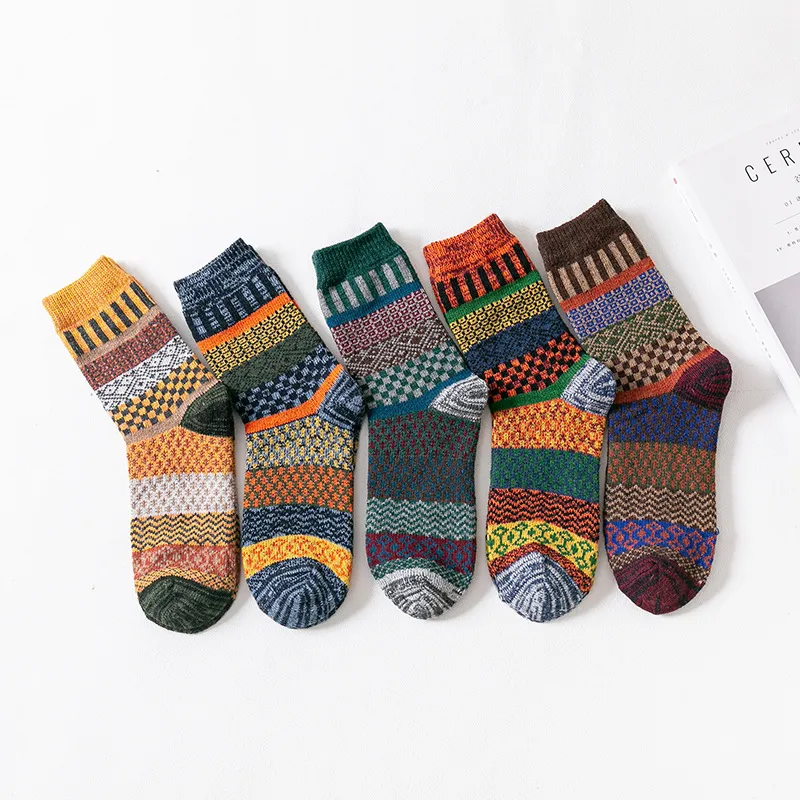 Men's Strip Thick Thread Thickened Mid-calf Wool Socks - Average Size