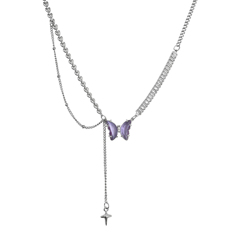 Purple Butterfly Love Chain Zircon Necklace