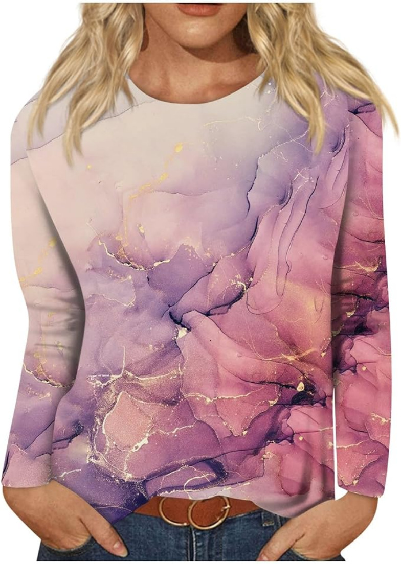 Comfortable Casual And Relaxed-fit With A 3D Print Cozy Sporty Long-sleeve Crew-neck T-shirt