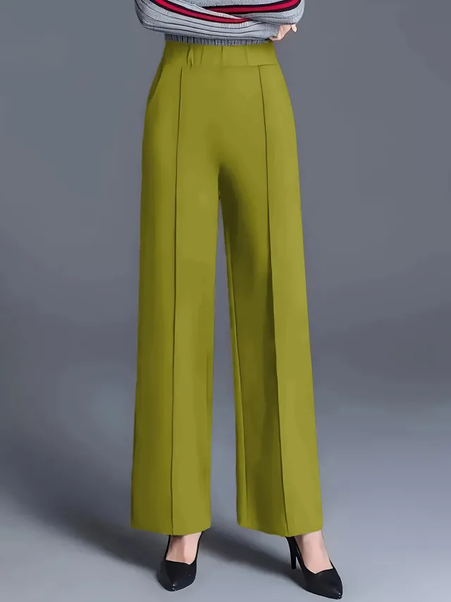 Women's Autumn And Winter Solid Color Wide Leg High Waist Loose And Slimming Casual Pants Olive - Shop at LoveMi