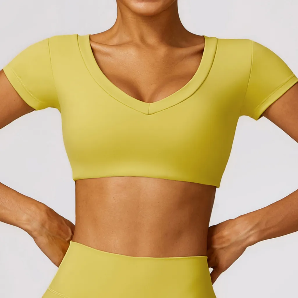 High Strength Skinny Yoga Clothes Outdoor Casual Running Quick-drying Fitness Short Sleeve - Curry Yellow