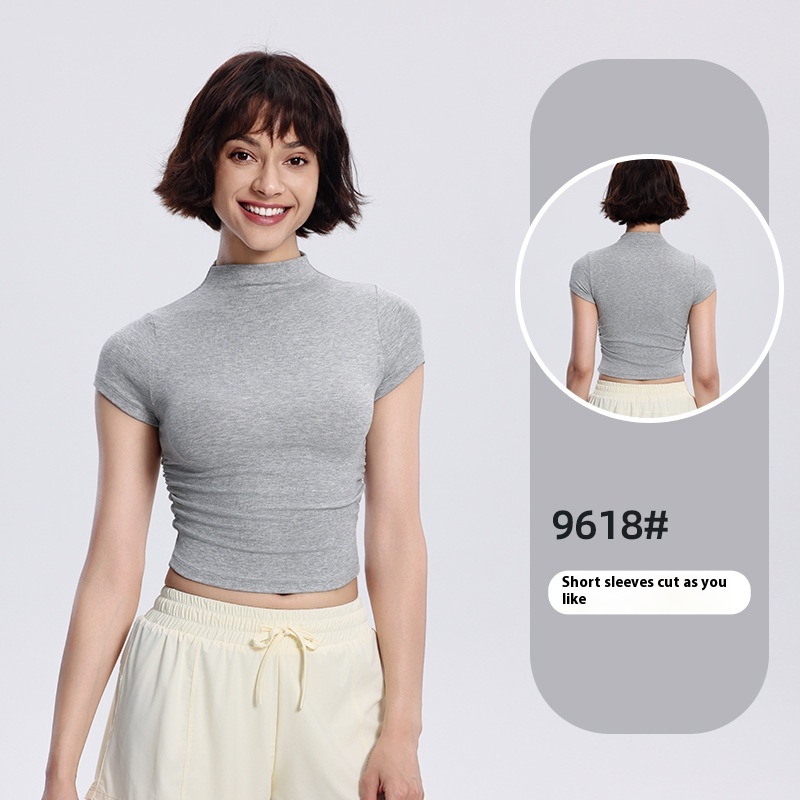Women's Graceful And Fashionable Slim-fit Half Turtleneck Pleated Waist Yoga Clothes Sports Casual Top