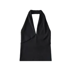 American-style Deep V-neck Halter Vest Women's Outer Wear Design Slim-fit Short High Waist Top - Black - View 1
