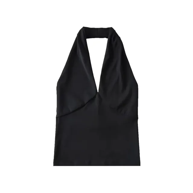 American style Deep V neck Halter Vest Women's Outer Wear Design Slim fit Short High Waist Top Black - Shop at LoveMi