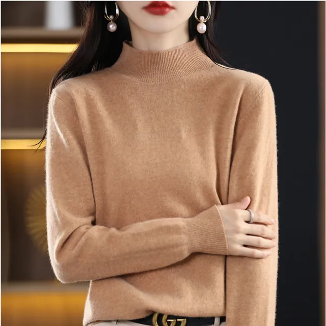Loose Slimming Thickened New Wool Women's Half Turtleneck Knitted Sweater Camel - Shop at LoveMi