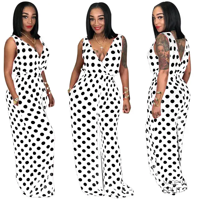 Womens Casual Polka-Dot Multi-Color Comfortable All-Match Jumpsuit
