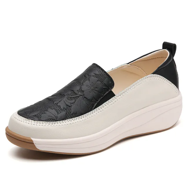 Womens Chunky soled White Sneakers With A High Heelslip on Style Black - Shop at LoveMi