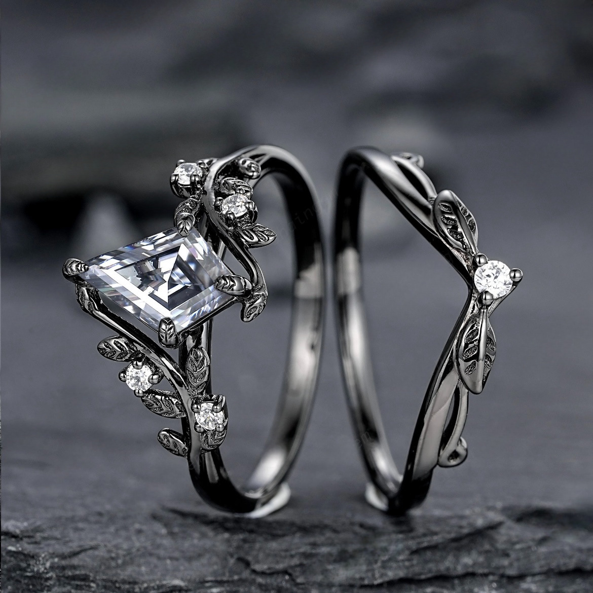 Gun Black Polygon Zircon Couple Rings Ladies