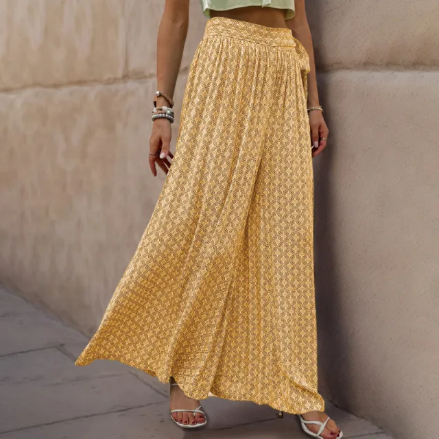 Female Lace Printing Flared Wide Leg Pants Red - Shop at LoveMi