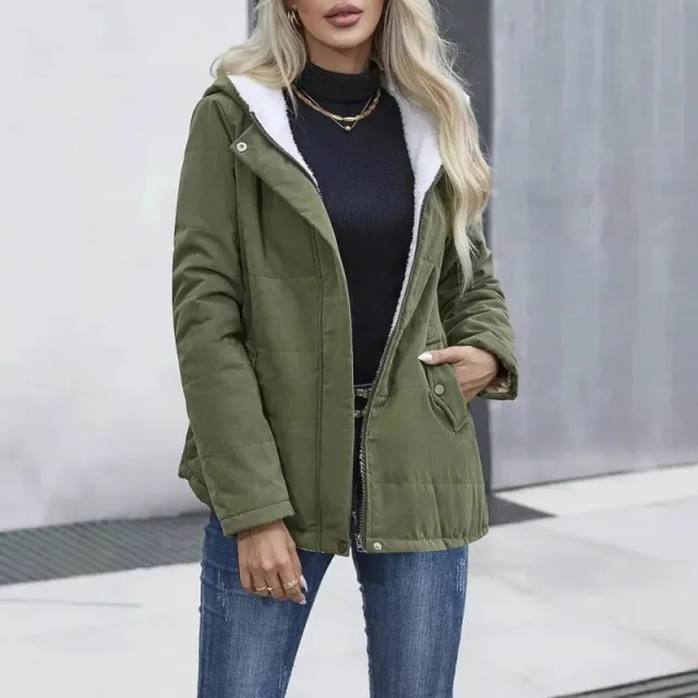 Fleece lined Hooded Coat Winter Preppy Style Long Sleeve Jacket Warm Pockets Cotton Coat Women's Clothing Army Green - Shop at LoveMi