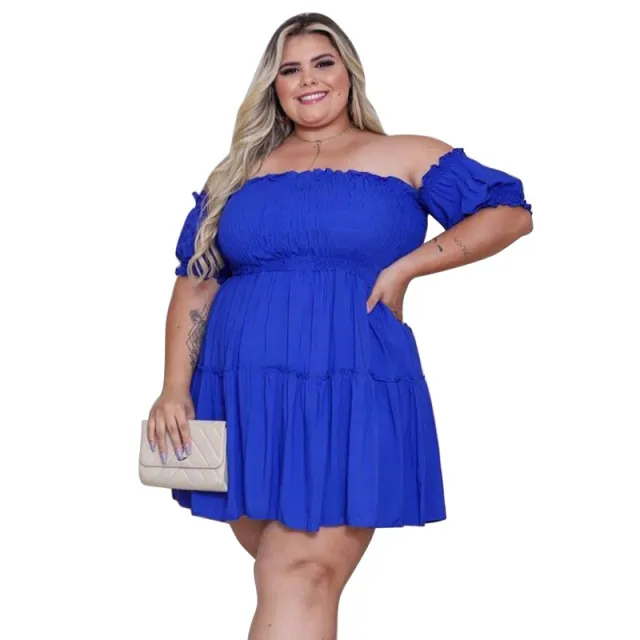 Women's Slimming Defined Waist Asymmetrical Plus Size Dress Blue - Shop at LoveMi