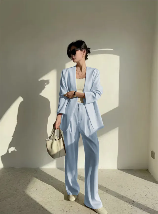 Casual Temperament Twinset Spring And Autumn Women's Suit Blue Pants Suit - Shop at LoveMi