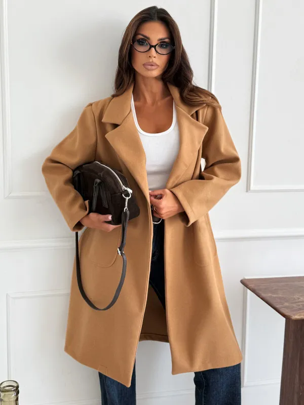 Autumn And Winter Fashion Simple Solid Color Long Sleeve Single breasted Wool Coat Khaki - Shop at LoveMi