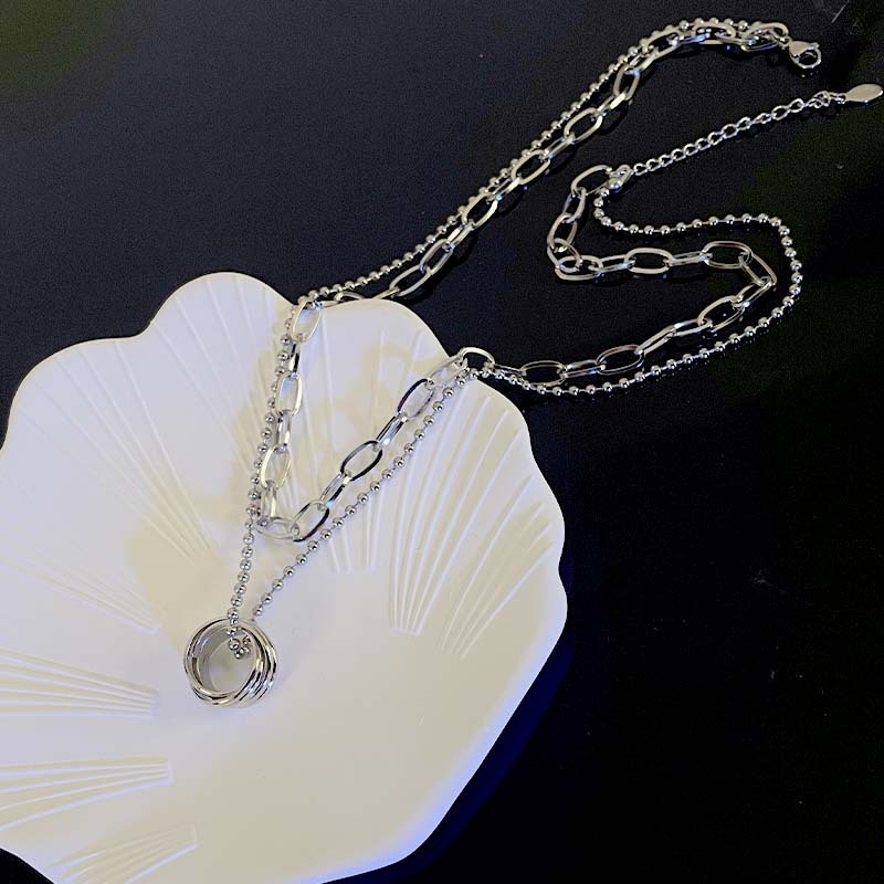 Double-layer Personalized Circle Pendant Twin Titanium Steel Necklace