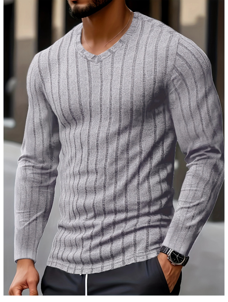 Men's ribbed V-neck sweater detail