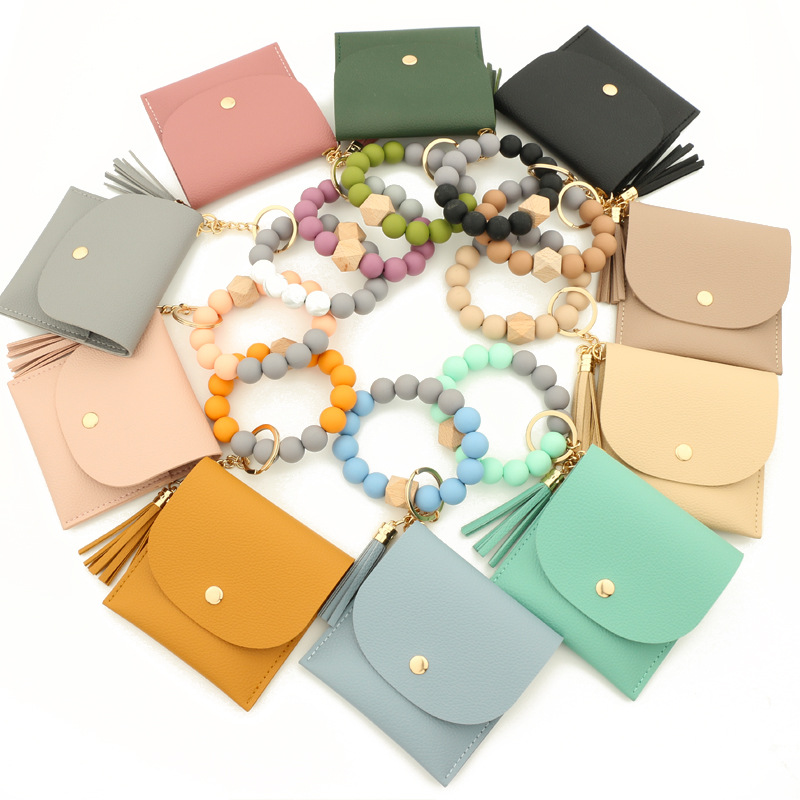 Title 7, New Silicone Bead Bracelet Card Holder PU Women...