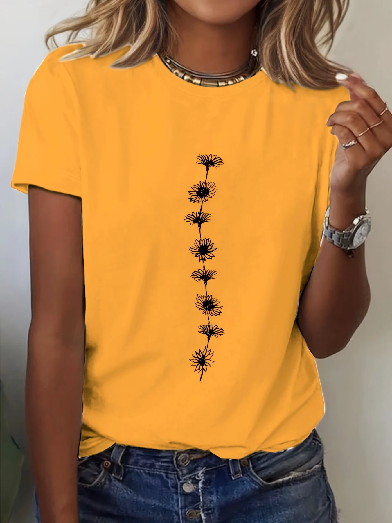 Women's Casual Sunflower-print T-shirt 5