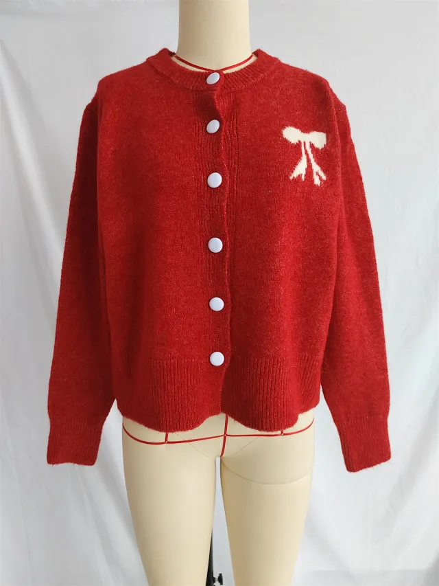 Autumn New Long Sleeve Sweater Short Top Red - Shop at LoveMi