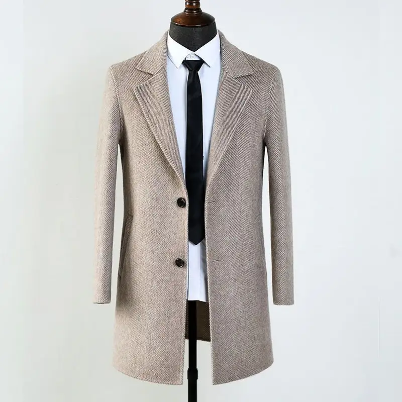 Double-faced Woolen Goods Wool Overcoat Mid-length Herringbone Pattern Handsome