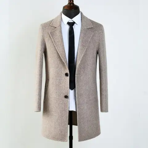 Double-faced Woolen Goods Wool Overcoat Mid-length Herringbone Pattern Handsome