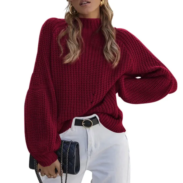 Autumn And Winter New Loose Half high Collar Sweater Wine Red - Shop at LoveMi