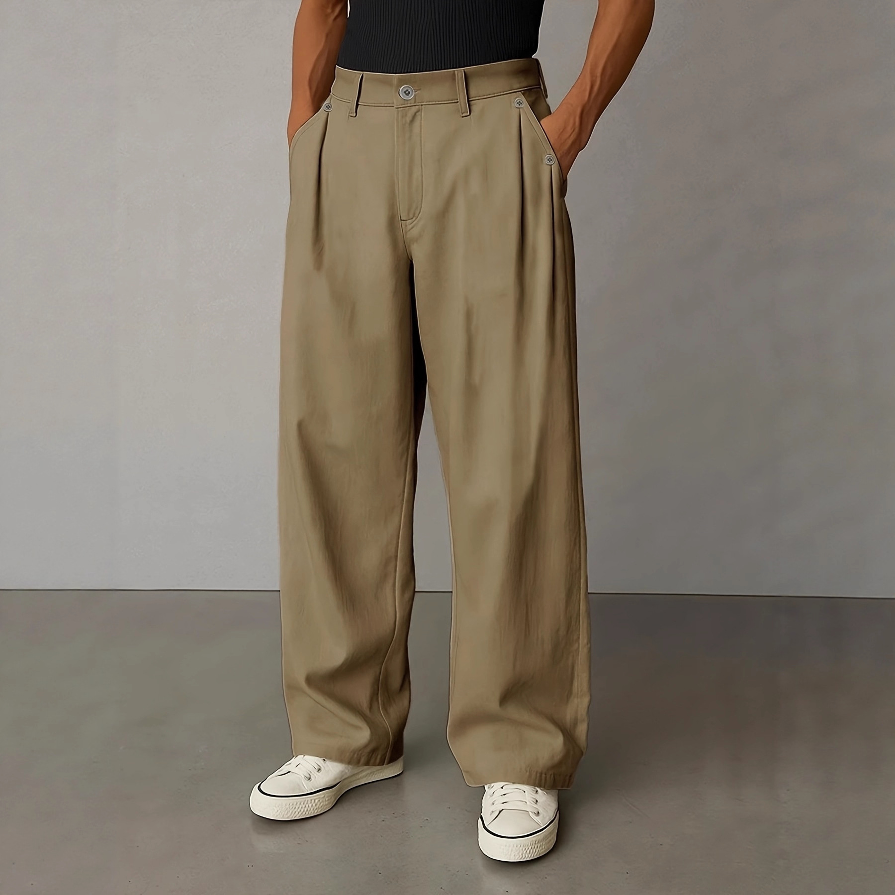 Mens Stylish Solid-color Casual Straight-leg Pants