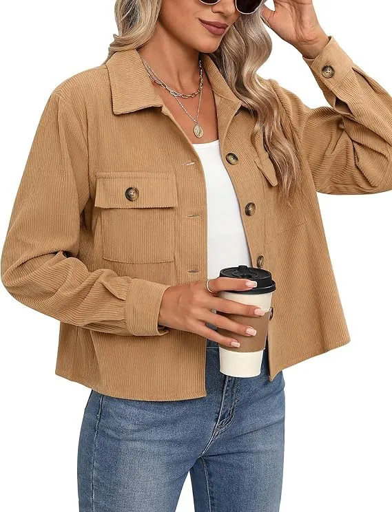 Short Corduroy Button Navel Jacket Short Coat Cross Border Camel - Shop at LoveMi
