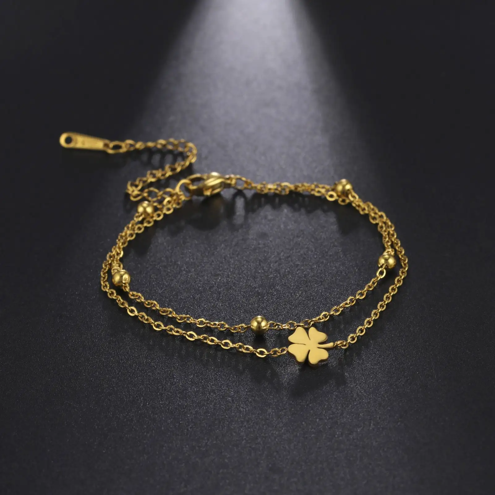 Stainless Steel Cut Clover Charm Double-layer Ankle