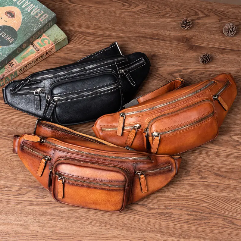 Cowhide Retro-style Casual Chest Bag