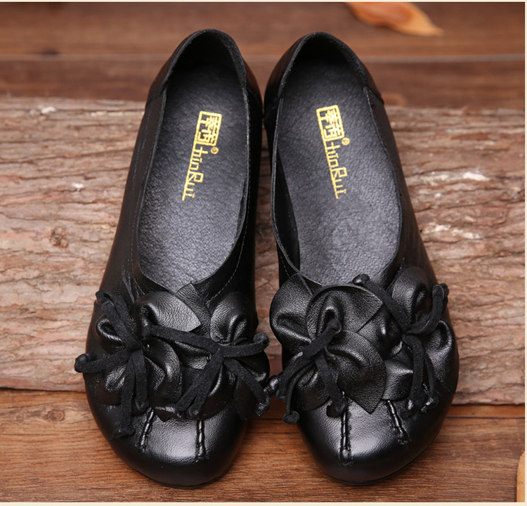 Title 20, Womens Flat-Heeled Cowhide Flower Shoes, Soft-...