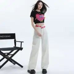 Women's All-match Casual Straight-leg Wide-leg Jeans - Rose Red Trousers - View 1