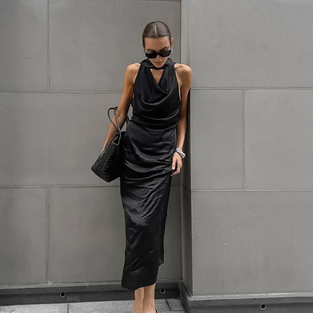 Ding Swing Collar Off the shoulder Elegant Dress Lace up Black - Shop at LoveMi