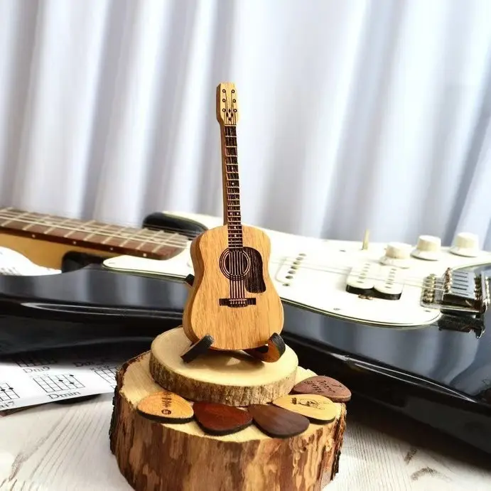 Wooden Personalized Guitar Ornament with Stand