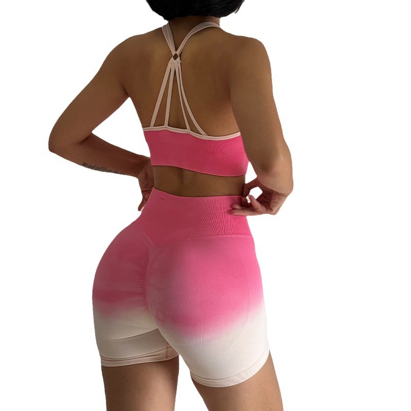 Gradient Shockproof Movement Bum Lift Shorts Fitness Suit